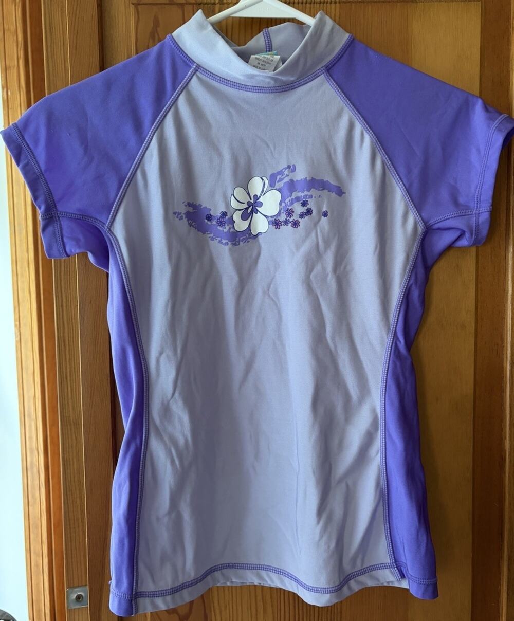 Girls Kanu Surf Short Sleeve Purple Rash Guard Size Medium